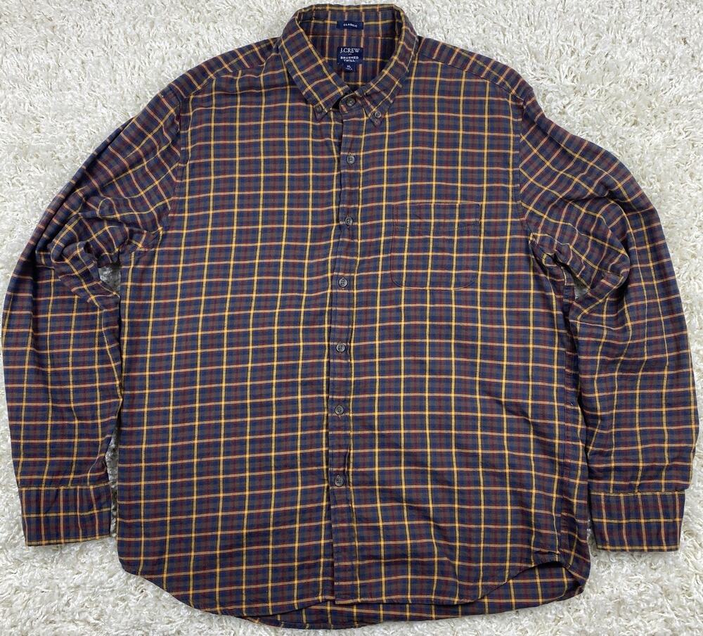 J.Crew Brushed Twill Shirt Mens XL Classic Fit Plaid Button Down Flannel Navy